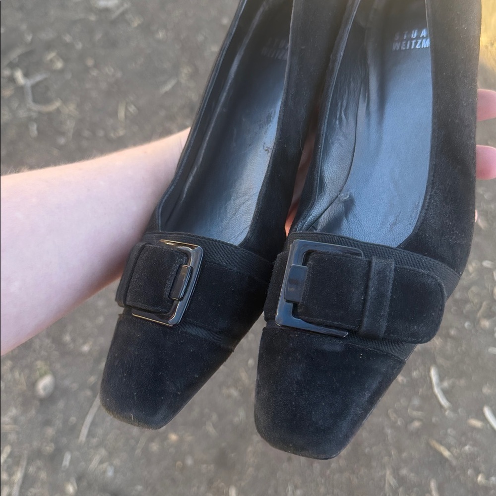 Stuart weitzman black suede kitten block heel vintage